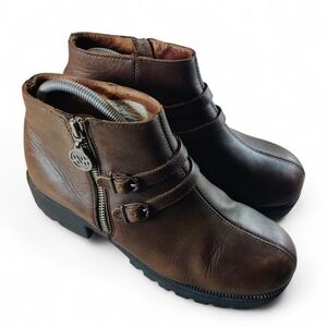 Double-H Buckle Boots Brown Leather Western Biker Side Zip Womens 10 M